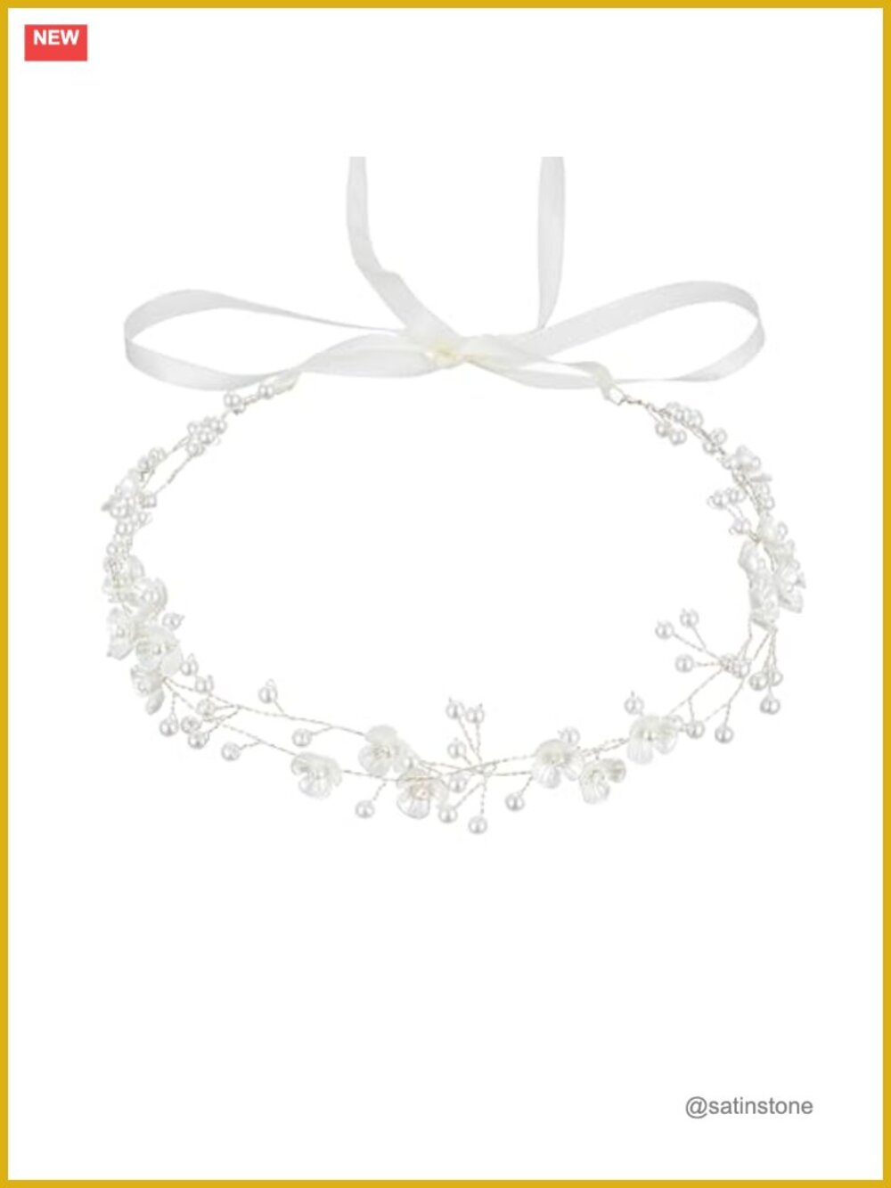 Handmade Silver Wire Woven Pearl Flower Wedding Hair Vine with Satin Ribbon